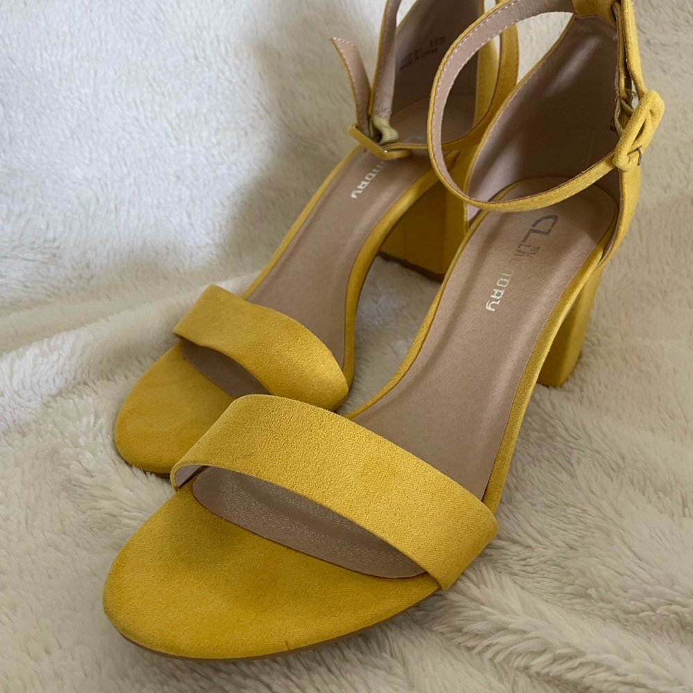 Vibrant Yellow Heeled Sandals with Ankle Strap
